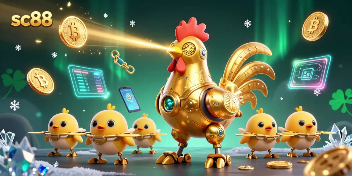 Experience thrilling gambling with sc88, featuring futuristic robot characters and vibrant casino elements.