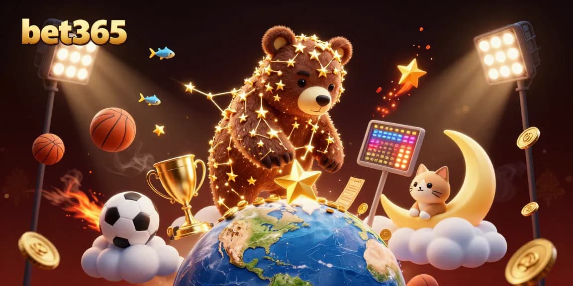 Experience sports betting excitement with bet365 in this vibrant, detailed 3D illustration featuring cosmic elements.