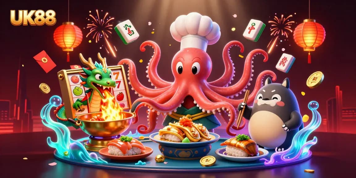 Engage in UK88's rich casino adventure with this vibrant 3D scene showcasing luck and excitement.