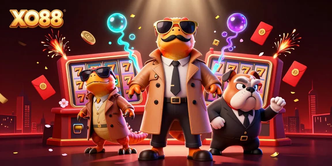 Experience the excitement of XO88 with raptors in disguise at a VIP casino entrance.