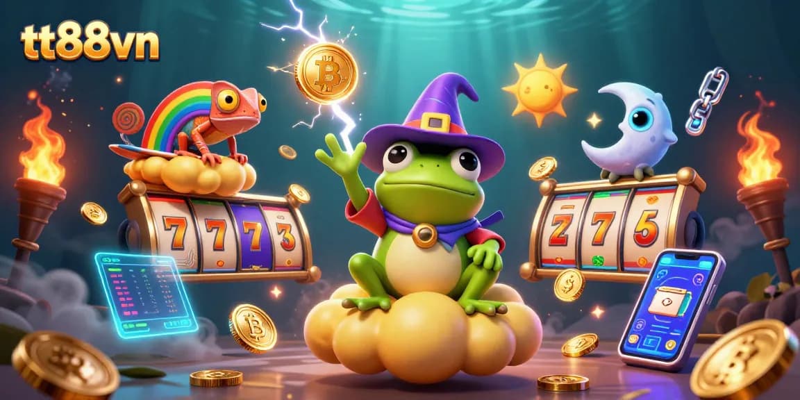 Experience thrilling wins with tt88vn's vibrant casino scene packed with joyful characters and game elements.