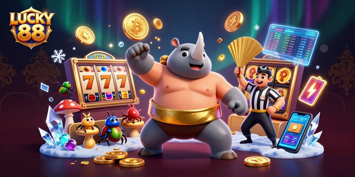 Engage with LUCKY 88 as a powerful rhinoceros beetle champion delivers incredible jackpots in a dazzling casino.