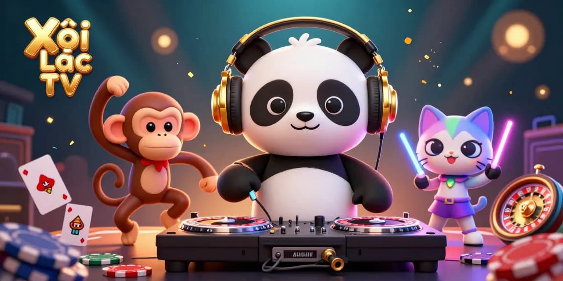 Engage with Xôi lạc TV as the DJ panda spins roulette wheels amidst vibrant casino excitement.