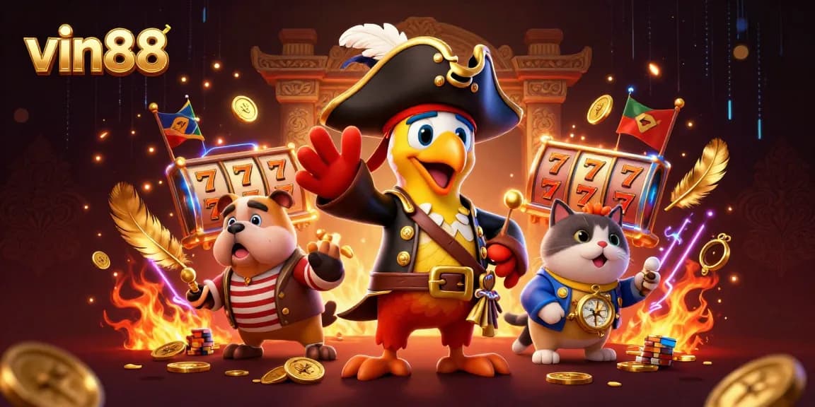 Experience exciting wins with vin88 in a vibrant casino-themed illustration featuring engaging elements.