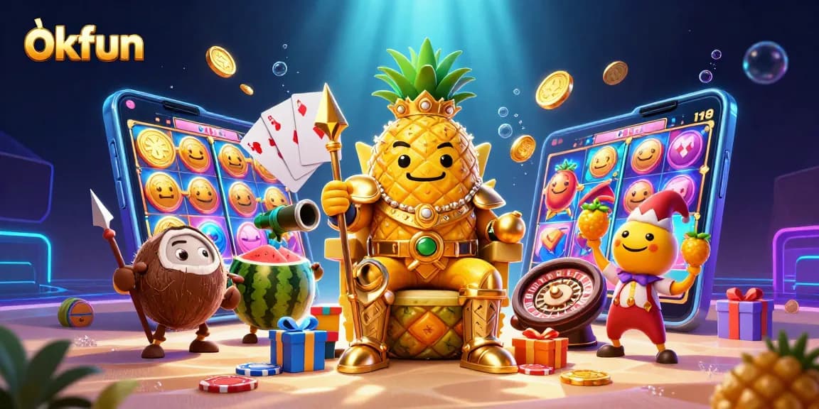 Engage with okfun's exciting casino scene featuring vibrant characters and dynamic slot games.
