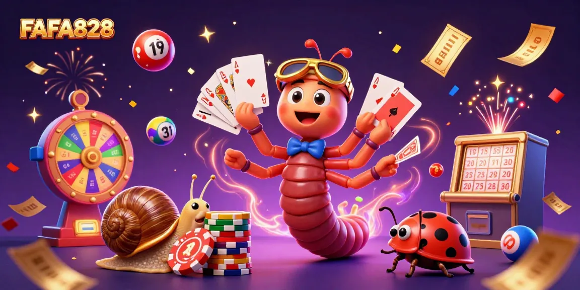 Engage with FAFA828's vibrant casino scene featuring a whimsical millipede dealer and exciting elements.