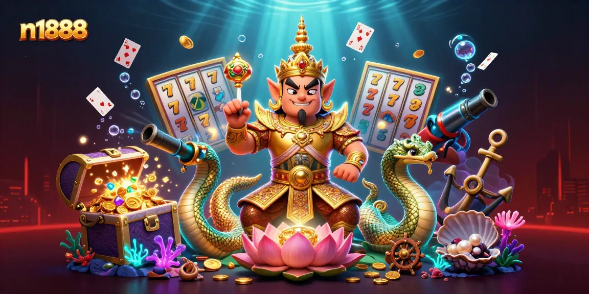 Experience the excitement of gambling at n1888 with vibrant 3D casino-themed illustration, featuring engaging characters and elements.