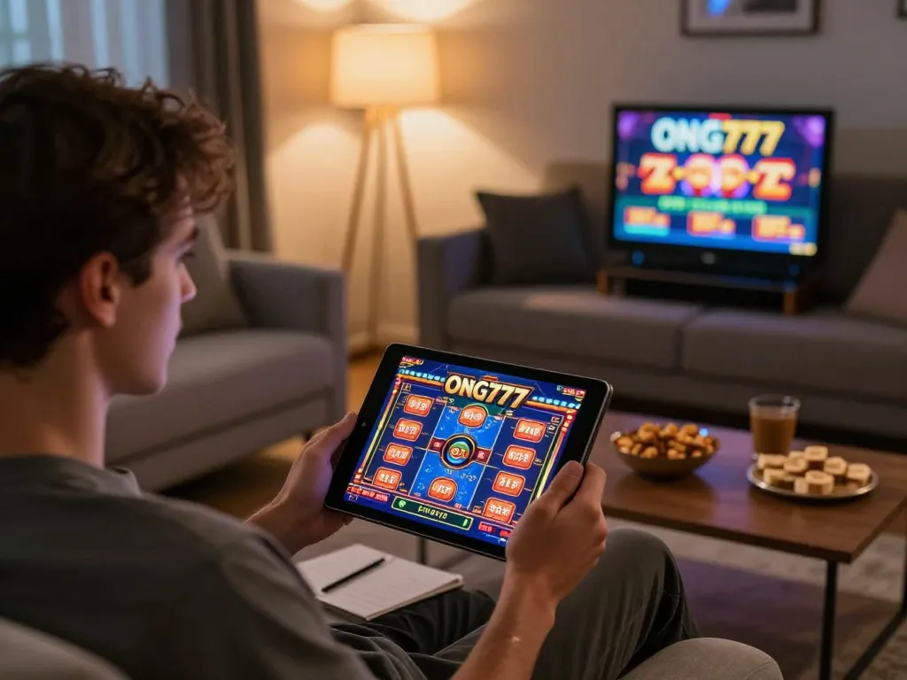 Engaging in online slots with free credit at Ong777 while enjoying a cozy home atmosphere.