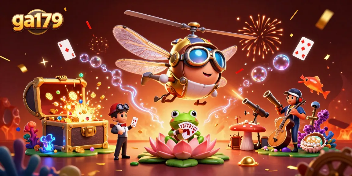 Players experience thrilling action at ga179 as the dragonfly pilot oversees a vibrant lily pad casino.