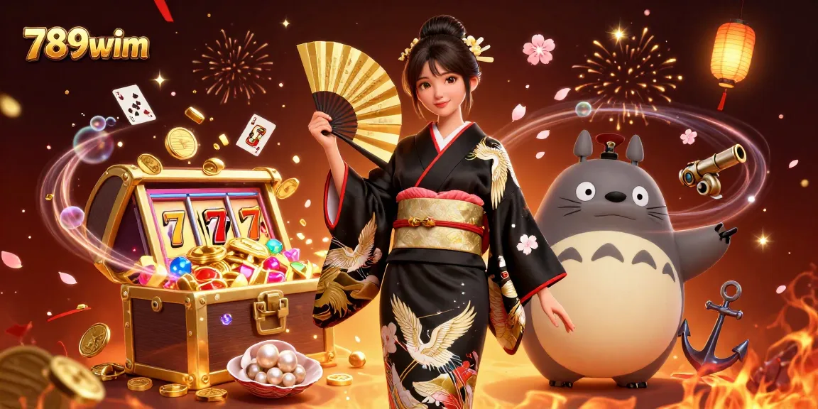 Spin and win at 789wim with vibrant casino-themed illustration showcasing exciting games and treasures.