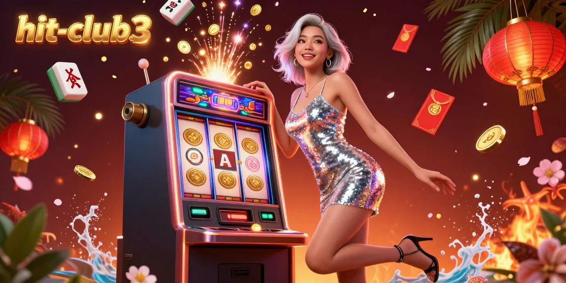 Spin the slots with hit-club3 as vibrant neon lights and golden coins celebrate a jackpot win.
