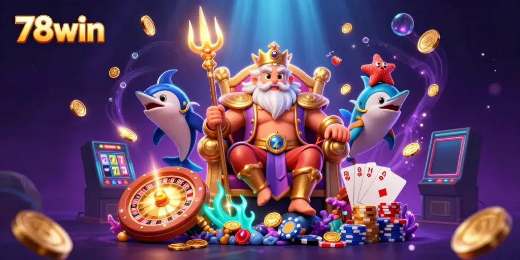 Experience thrilling gameplay at 78win with an exciting 3D casino-themed illustration.