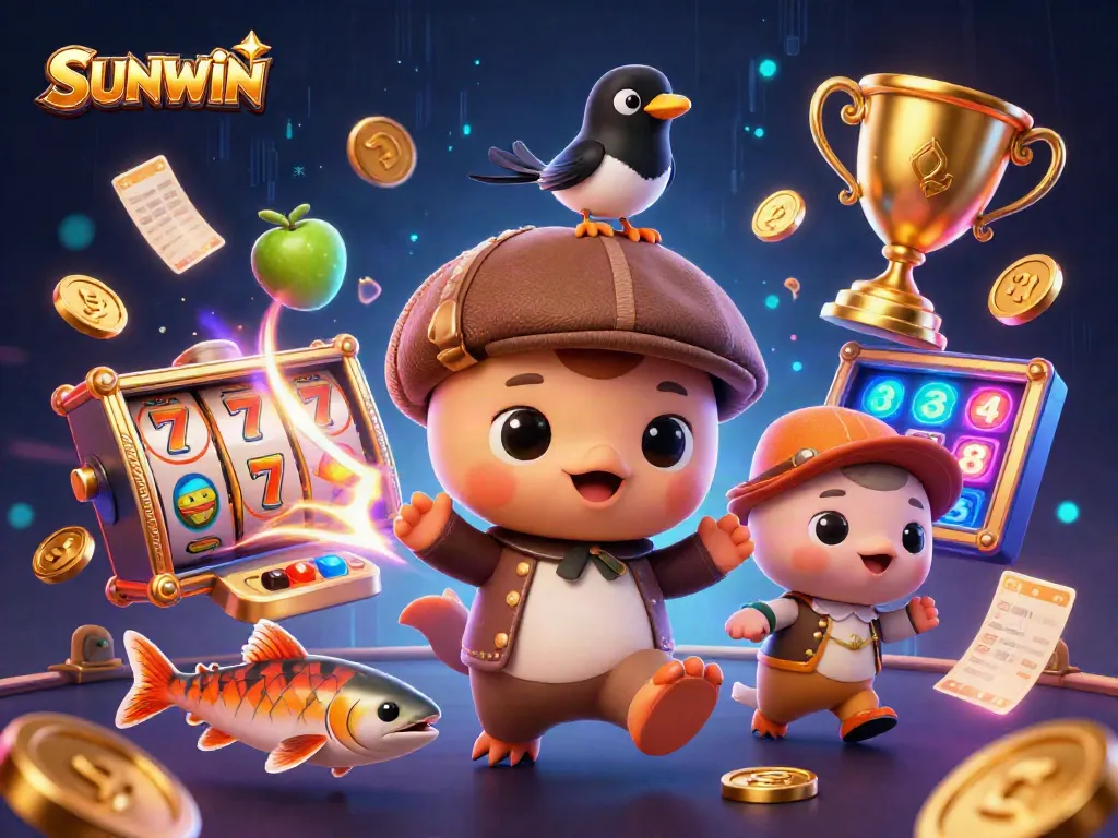 Spin the reels on SUNWIN's vibrant slot game showcase featuring a charming Nessie.