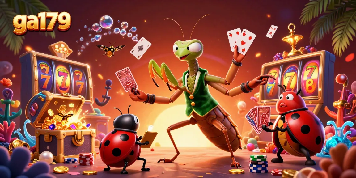 Engage in thrilling gaming at ga179, featuring a dynamic casino scene with slot reels and vibrant elements.