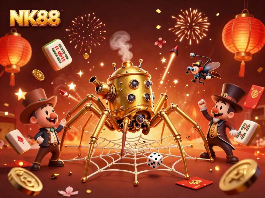 Experience thrilling moments with NK88 casino, featuring steampunk elements and vibrant confetti.