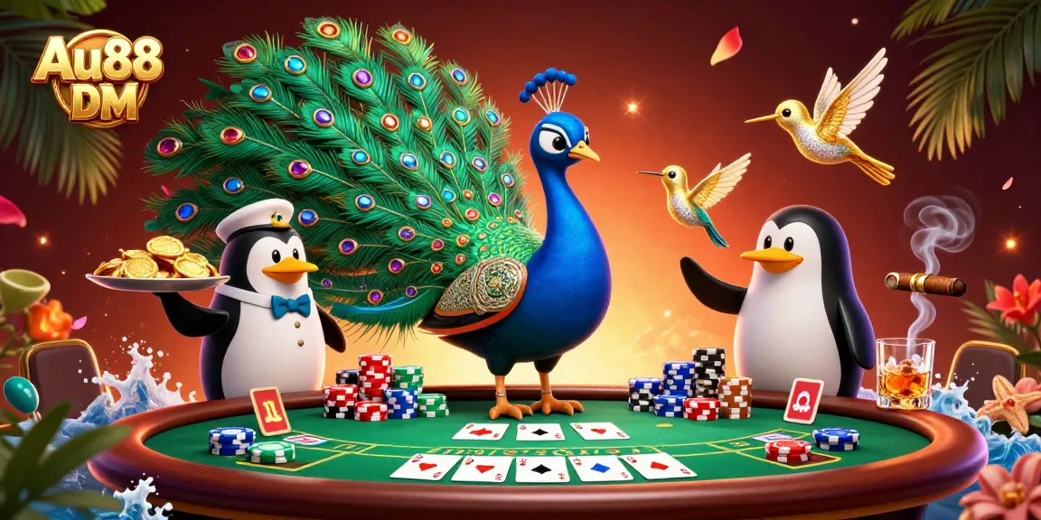 Engage with Au88 DM's vibrant casino scene featuring playful characters and rich poker elements.