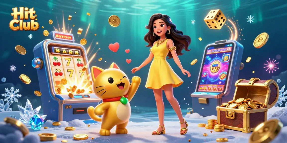 Engaging gaming at Hit Club showcasing a joyful woman and a lucky cat amidst casino jackpots.