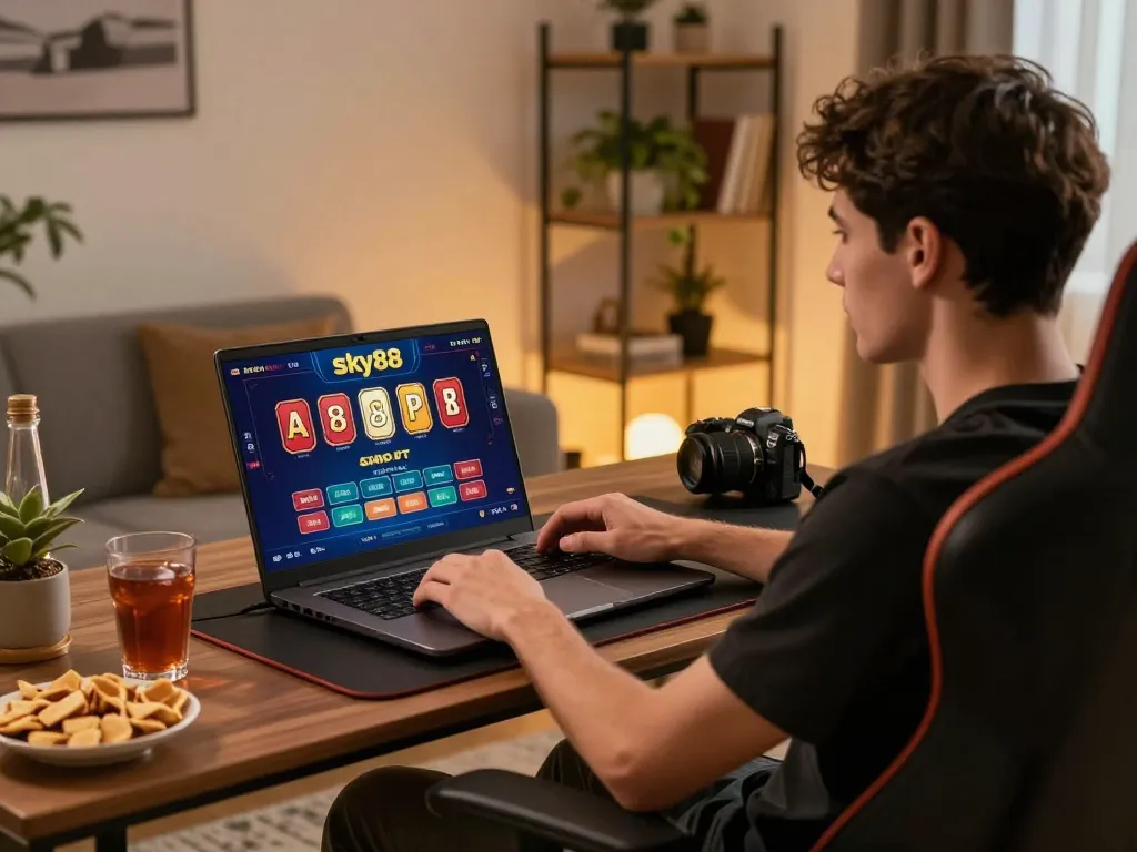 Player engaging in strategic gameplay on sky88 online casino, showcasing an inviting and modern gaming environment.