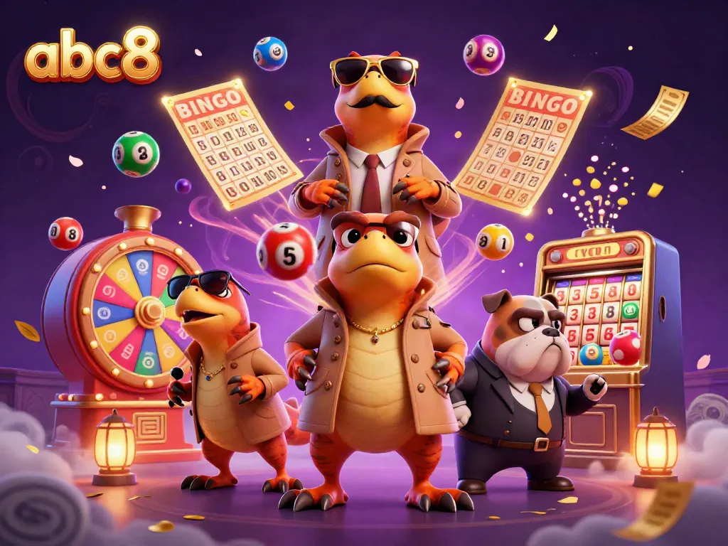 Engage with abc8's vibrant casino atmosphere featuring raptors disguised as a player and a bulldog bouncer.
