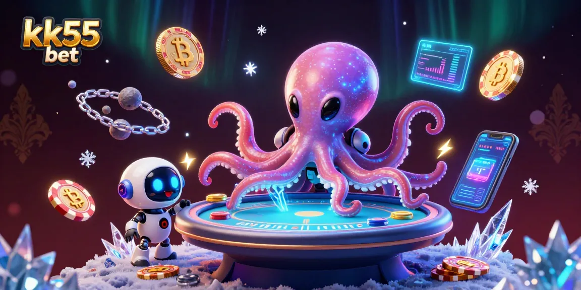 Engage with gameplay at kk55 bet with an alien octopus operating a holographic poker table.