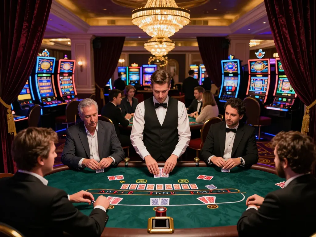Players engage in thrilling blackjack gameplay at a luxurious casino, showcasing an exciting tx88 gaming experience