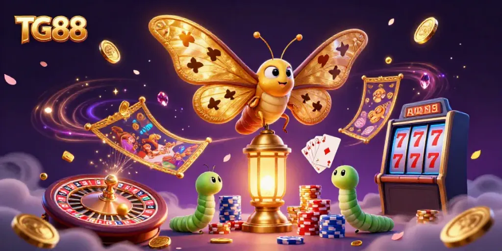 Experience exhilarating gaming at TG88 with vibrant scenes of casino excitement and rich gold colors.