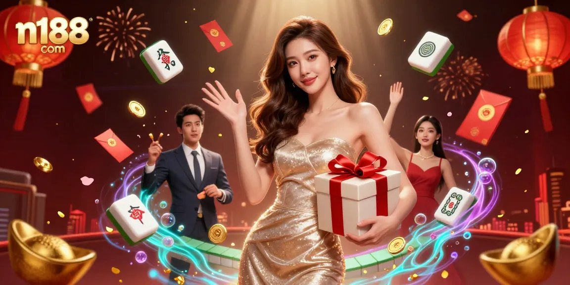 Experience excitement at n188 com with vibrant casino-themed illustration showcasing festive Lunar New Year elements.