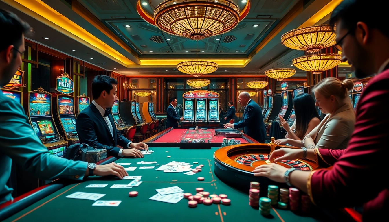 Players enjoying a thrilling game at UK88 training online casino with vibrant slots and professional dealers.