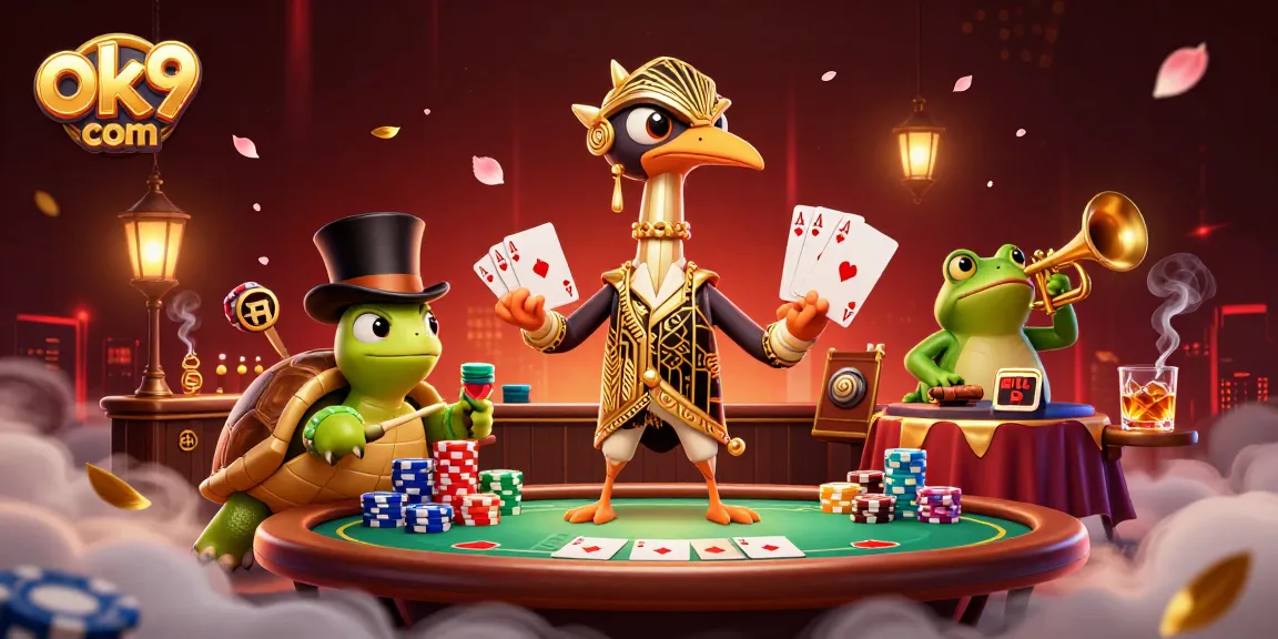 Engage with exciting games at ok9 com showcasing a thrilling 3D casino atmosphere with vibrant characters.