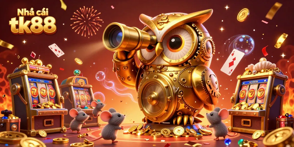 Experience thrills at Nhà cái tk88 with a vibrant 3D casino scene filled with gold coins and dynamic game elements.