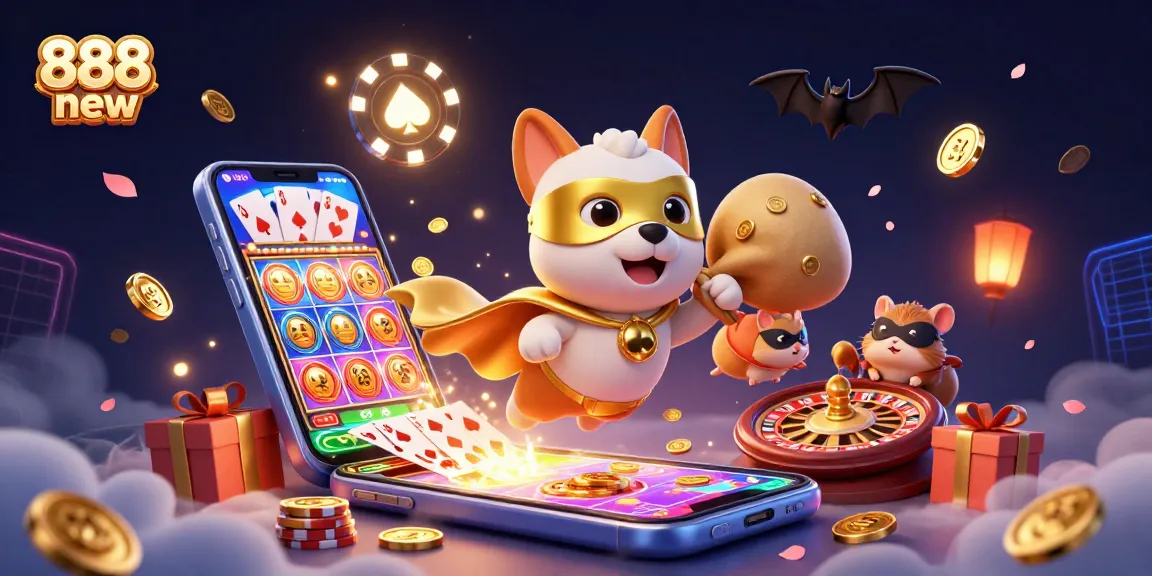 Experience winning fun at 888 new with our cartoon superhero dog and hamster in this epic casino illustration.
