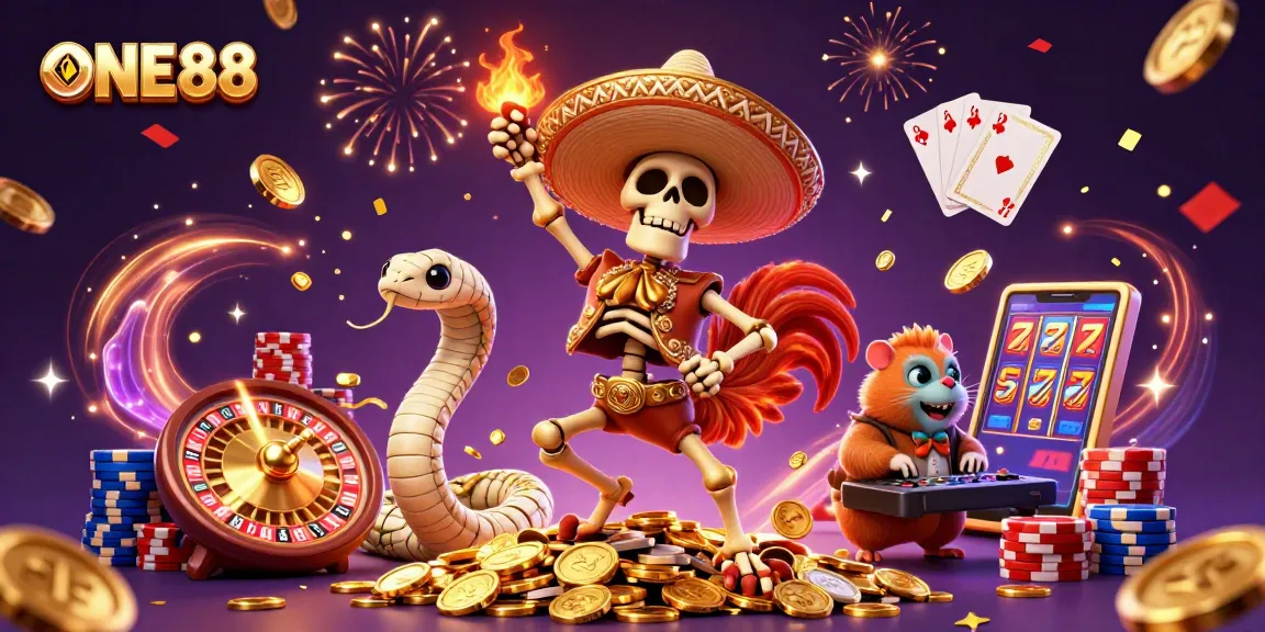 Engage with ONE88's thrilling promotions through a vibrant 3D casino celebration.
