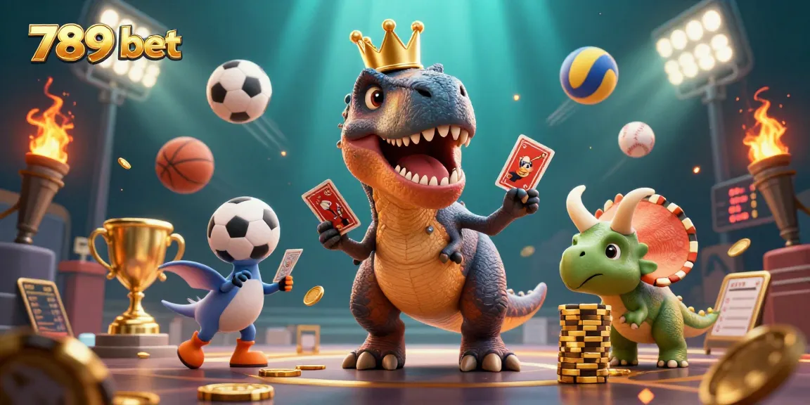 Engage with 789 bet gaming strategies in lively 3D illustration featuring dinosaurs and dynamic betting elements.