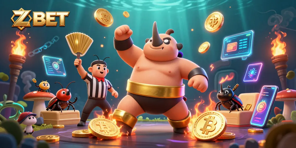 ZBET promotes thrilling online gaming experiences with a lively 3D illustration of characters celebrating victories