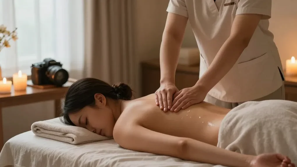 Relaxing home setting for 화성출장안마 massage therapy session with soothing elements.