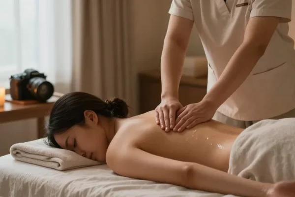 Relaxing home setting for 화성출장안마 massage therapy session with soothing elements.