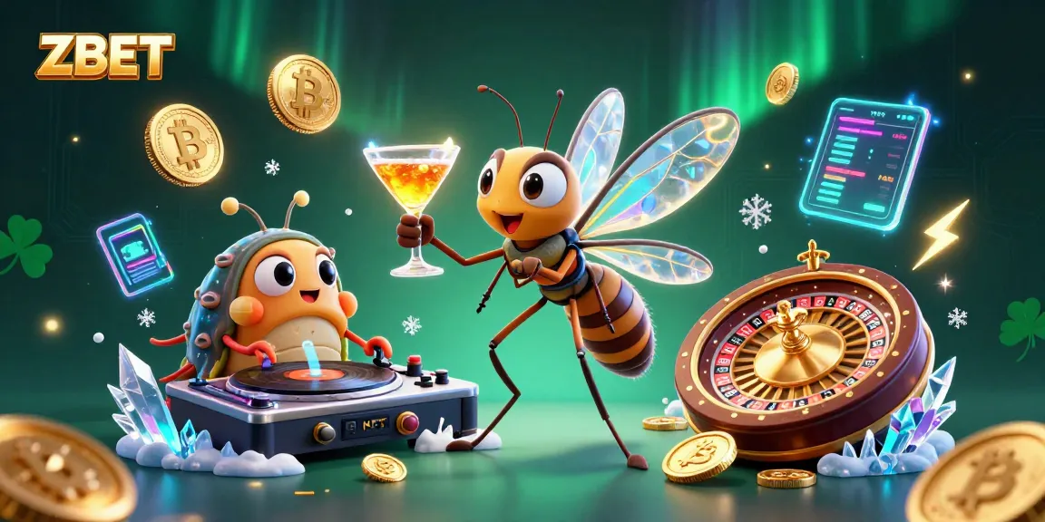 ZBET offers an exciting casino experience with vibrant characters and crypto elements illustrating gaming dynamics.